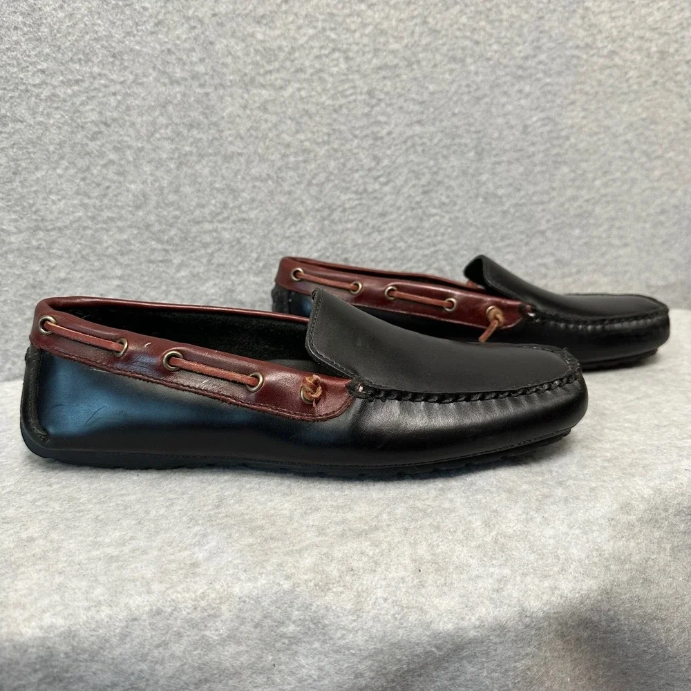 T.B. Phelps Mens Black Leather Driving Loafers Mahogany Trim Size 10.5 M 16611